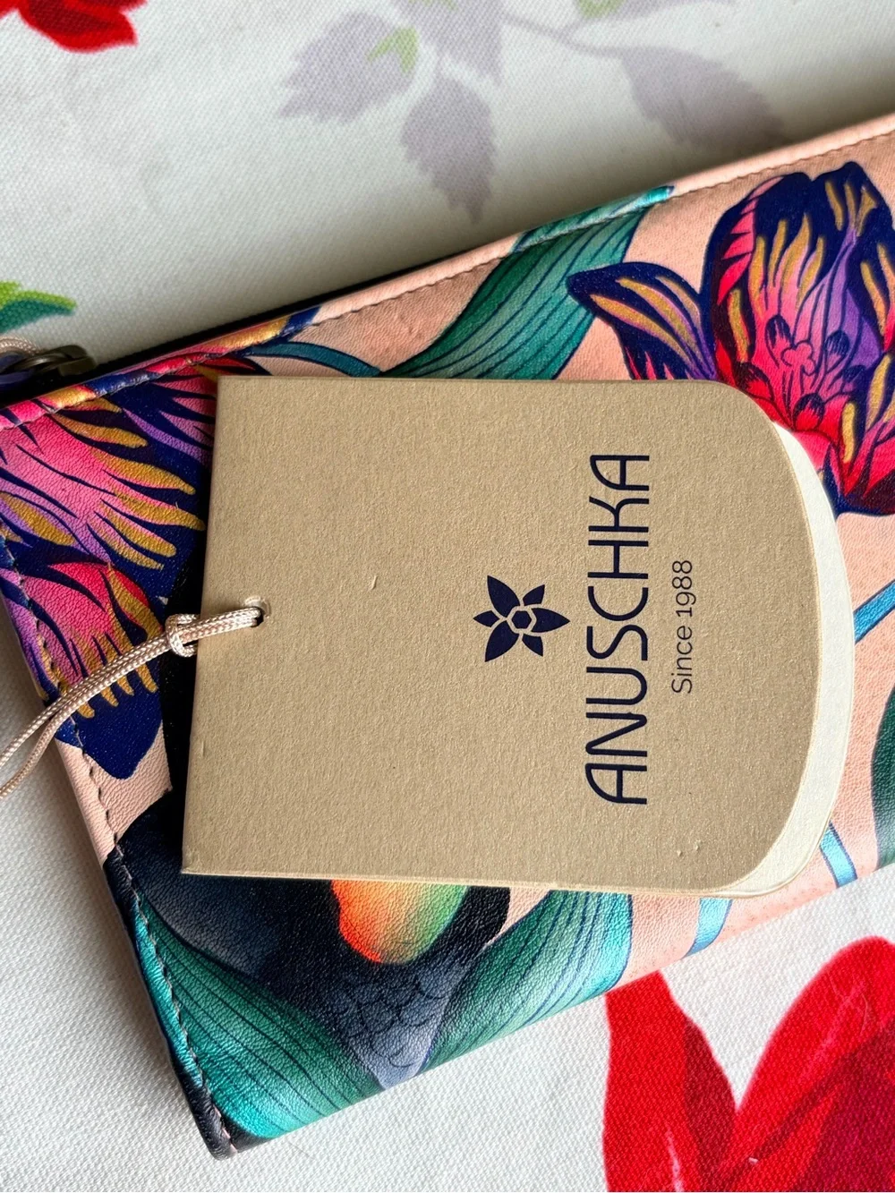 Vintage Toucan Floral Zip Wallet - Peach, Teal, Red, Yellow